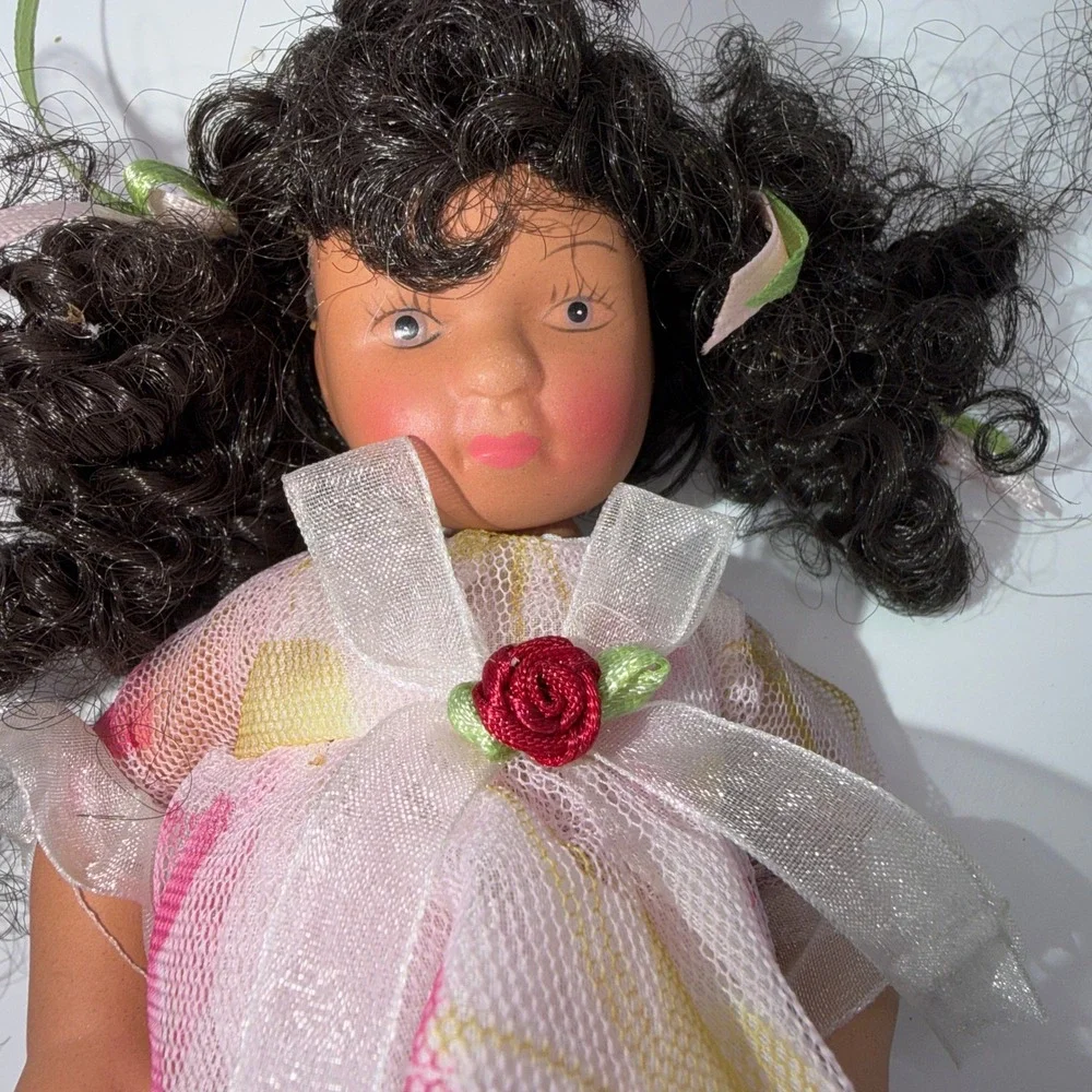 Unbranded 8in Vintage Style Vinyl Doll Pink Floral‎ Dress Coquette Aesthetic